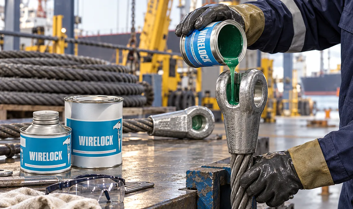 lavorazione di resinatura wirelock per la manutenzione di funi in acciaio