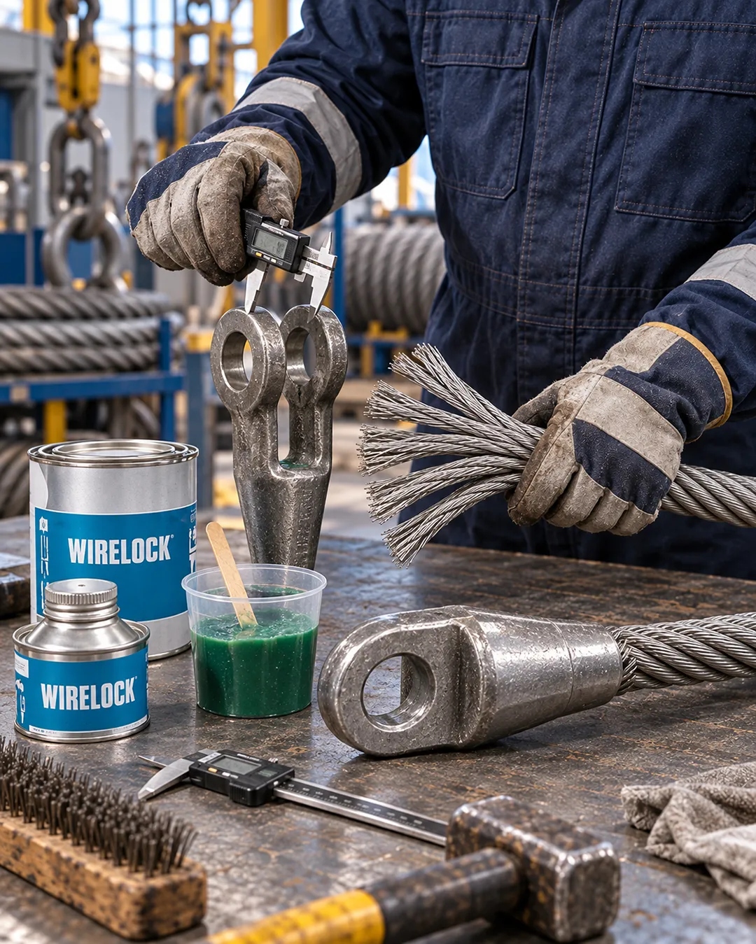 Tecnico durante il servizio di resinatura WIRELOCK delle funi in acciaio eseguito da Genovese Umberto